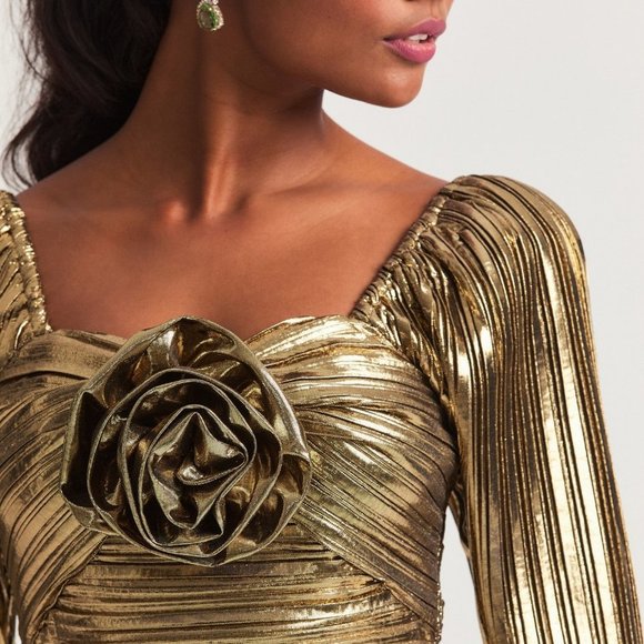 LoveShackFancy Thompson Mini Dress Gold Size 6 (M) NWT - Picture 4 of 5